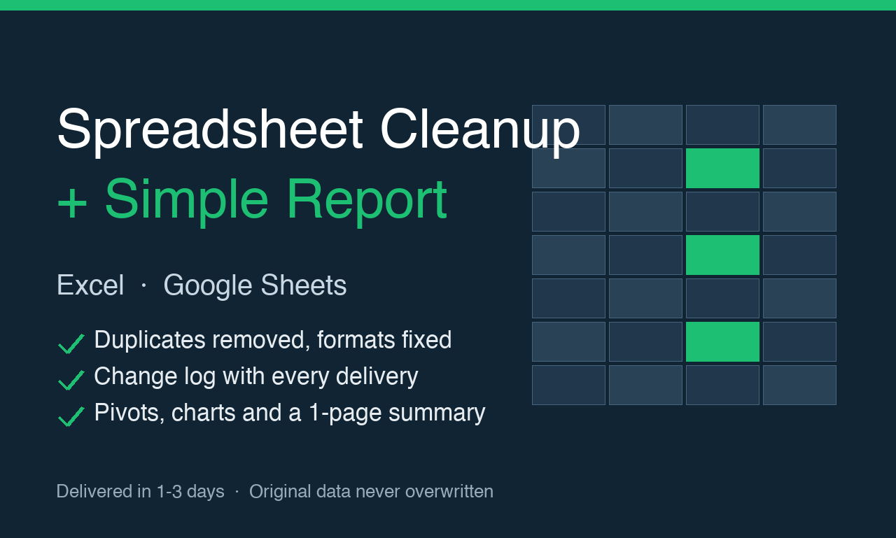 Preview card for spreadsheet cleanup and reporting